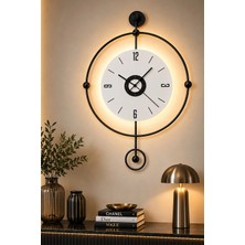 Sevinç Konsept Led'li Siyah Orbit Plus 24 (Büyük Boy 50 x 75 Cm), Modern Dekoratif Sarkaçlı Metal Duvar Saati