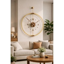Sevinç Konsept Gold Rosa Ceviz Rakamlı – Çift Çemberli (Büyük Boy 50 * 65 Cm) Lüks Dekoratif Metal Duvar Saati