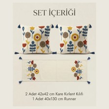 Destiva Home Yıldız Punch Nakışlı Çiçek Desenli Kırlent Runner Seti 2 Kare Kırlent 1 Runner Boho Dekoratif Salon Seti
