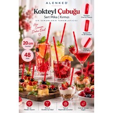 Alenked Kokteyl Çubuğu Kırmızı Sert Mika 20 cm Sunum Davet Parti Süsleme 48 Adet