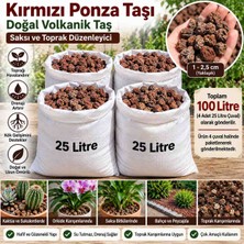 Stone Vera Kırmızı Ponza Taşı 100 Litre – 1-2,5 cm Doğal Volkanik Taş – 4 x 25 Litre Çuval