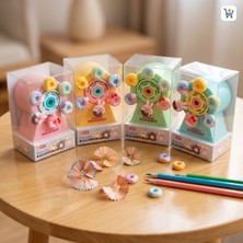 Bakgelal Donut Figürlü Kollu Masaüstü Kalemtıraş - Dönme Dolap Tasarımlı Hazneli Çevirmeli Kalem Açacak