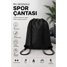 Cina Max Ipli Büzgülü Spor Çantası 35X45 cm Siyah Gym Fitness Antrenman Sırt Çantası
