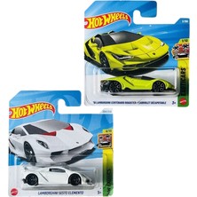 2 Araç Set - Hot Wheels Lamborghini Sesto Elemento - Beyaz & Hot Wheels '16 Lamborghini Centenario Roadster - Yeşil (1/64) HTC23 - JJK74