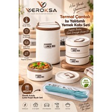 Veroksa Bento Box Termal Yemek Kabı 4'lü Set | İçi Çelik Lunch Box | Sızdırmaz Sefer Tası | 2X420 ml + 550 ml | Taşıma Çantalı