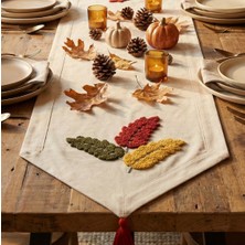 Destiva Home Buldan Işi Çiçek Desen Nakışlı Kırmızı Püsküllü Altıgen Pamuk Runner (40X130 Cm)