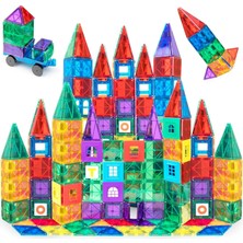 Playmags 150 Parça Manyetik Blok Set | 3D Magnet Yapı Taşları | Çocuklar Için Stem Eğitici Oyuncak | Araba Dahil Yaratıcı ve Montessori Uyumlu Yapı Seti