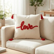 Destiva Home Kırmızı Love Punch Nakışlı Kırlent Kılıfı – 14 Şubat Özel Romantik Tasarım