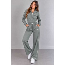 Tenfısı Kadın Fermuarlı Crop Sweatshirt & Bol Paça Eşofman Altı Ikili Takım – Gri