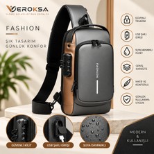 Veroksa Fashion Unisex Çapraz Omuz Çantası Şifreli Kilitli USB Şarj Girişli Suya Dayanıklı Göğüs Çantası
