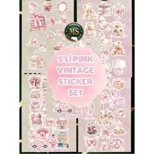 5'li Pink Vintage Sticker Planner Ajanda Bullet Journal Için Uygun Set