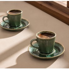 Decoform 6 Kişilik Porselen Yeşil Ribbed Desenli Kahve Fincanı ve Tabağı – Şık Çay & Türk Kahvesi Fincan Seti