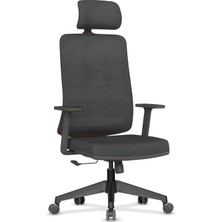 Sempre Greta Ergonomik Fileli Çalışma Koltuğu | Siyah Ofis Sandalyesi | Ayarlanabilir Başlık, Bel Desteği ve Hareketli Kol | Ev Ofis ve Personel Koltuğu | 120 kg Taşıma Kapasitesi (Siyah)