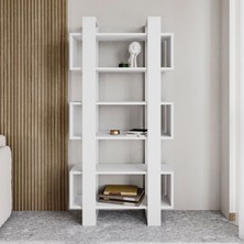 Milano Kitaplık, Raflı Kitaplık, Kütüphane, Çalışma Odası, Ev-Ofis, Beyaz