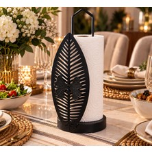 Decoform Mat Siyah Metal Rulo Kağıt Havluluk – Yaprak Desenli Kelebek Figürlü, Dekoratif ve Şık Mutfak & Yemek Masası Havlu Standı