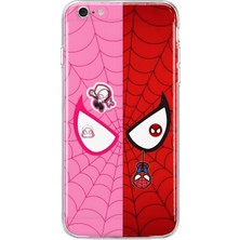 MONOFLEX iPhone 6 Plus/6s Plus Uyumlu Pembe Kırmızı Örümcek Ağı Desenli Şeffaf Telefon Kılıfı