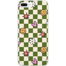 MONOFLEX iPhone 7 Plus/8 Plus Uyumlu Dama Kalp ve Papatya Desenli Şeffaf Telefon Kılıfı