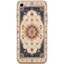 MONOFLEX iPhone 7/8/se Uyumlu Bej Lacivert Halı Deseni Desenli Şeffaf Telefon Kılıfı