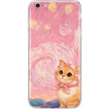 MONOFLEX iPhone 6/6s Uyumlu Yağlı Boya Fularlı Kedi Desenli Şeffaf Telefon Kılıfı