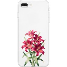 MONOFLEX iPhone 7 Plus/8 Plus Uyumlu Zambak Çiçek Buketi Desenli Şeffaf Telefon Kılıfı