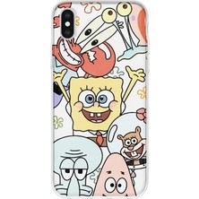 MONOFLEX iPhone Xs Max Uyumlu Sünger Bob Desenli Şeffaf Telefon Kılıfı