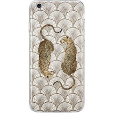 MONOFLEX iPhone 6 Plus/6s Plus Uyumlu Art Deco Yaprak ve Leopar Desenli Şeffaf Telefon Kılıfı