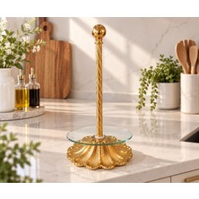 Decoform Gold Kağıt Havluluk,metal Dekoratif Papatya Çiçek Desenli Cam Tepsili Şık Mutfak ve Masa Üstü Havlu Standı