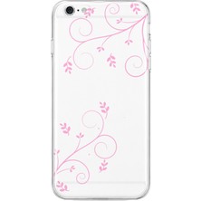 MONOFLEX iPhone 6 Plus/6s Plus Uyumlu Pembe Sarmaşık Desenli Şeffaf Telefon Kılıfı