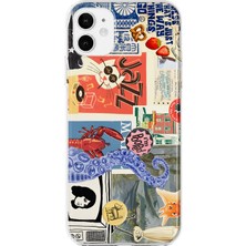MONOFLEX iPhone 11 Uyumlu Retro Pop Art Dergi Kolaj Desenli Şeffaf Telefon Kılıfı