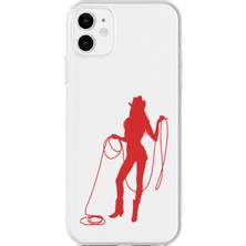 MONOFLEX iPhone 11 Uyumlu Kovboy Kız Desenli Şeffaf Telefon Kılıfı