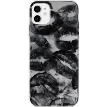 MONOFLEX iPhone 11 Uyumlu Siyah Dudaklar Desenli Şeffaf Telefon Kılıfı