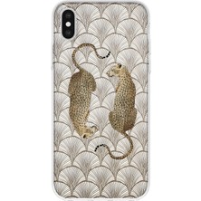 MONOFLEX iPhone X/xs Uyumlu Art Deco Yaprak ve Leopar Desenli Şeffaf Telefon Kılıfı