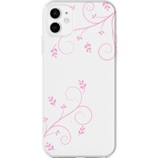 MONOFLEX iPhone 11 Uyumlu Pembe Sarmaşık Desenli Şeffaf Telefon Kılıfı