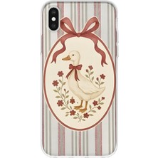 MONOFLEX iPhone X/xs Uyumlu Vintage Çizgili Fiyonklu Kaz Desenli Şeffaf Telefon Kılıfı