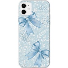 MONOFLEX iPhone 11 Uyumlu Mavi Kurdele ve Çiçek Desenli Şeffaf Telefon Kılıfı