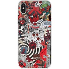 MONOFLEX iPhone Xs Max Uyumlu Çizgi Roman Kahraman Kolaj Desenli Şeffaf Telefon Kılıfı