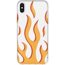 MONOFLEX iPhone X/xs Uyumlu Turuncu Alev Desenli Şeffaf Telefon Kılıfı