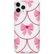 MONOFLEX iPhone 11 Pro Uyumlu Pembe Fiyonk Desenli Şeffaf Telefon Kılıfı