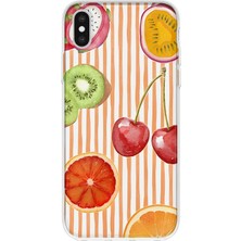 MONOFLEX iPhone Xs Max Uyumlu Tropikal Meyveler Desenli Şeffaf Telefon Kılıfı