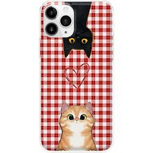 MONOFLEX iPhone 11 Pro Uyumlu Kediler ve Kalp Desenli Şeffaf Telefon Kılıfı