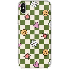 MONOFLEX iPhone Xs Max Uyumlu Dama Kalp ve Papatya Desenli Şeffaf Telefon Kılıfı