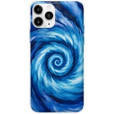 MONOFLEX iPhone 11 Pro Max Uyumlu Mavi Spiral Dalga Desenli Şeffaf Telefon Kılıfı