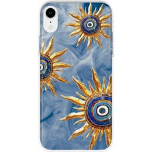 MONOFLEX iPhone Xr Uyumlu Altın Güneş Nazar Desenli Şeffaf Telefon Kılıfı