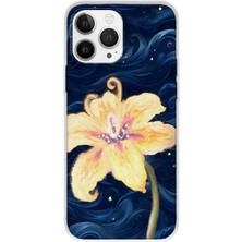 MONOFLEX iPhone 12 Pro Max Uyumlu Lacivert Gece Sarı Zambak Desenli Şeffaf Telefon Kılıfı