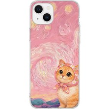MONOFLEX iPhone 13 Mini Uyumlu Yağlı Boya Fularlı Kedi Desenli Şeffaf Telefon Kılıfı