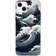 MONOFLEX iPhone 13 Mini Uyumlu Japon Deniz Dalgası Desenli Şeffaf Telefon Kılıfı