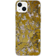 MONOFLEX iPhone 14 Uyumlu Badem Çiçeği Dalları Desenli Şeffaf Telefon Kılıfı