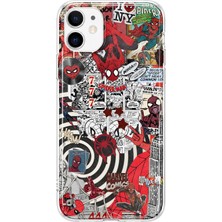 MONOFLEX iPhone 12/12 Pro Uyumlu Çizgi Roman Kahraman Kolaj Desenli Şeffaf Telefon Kılıfı