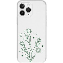 MONOFLEX iPhone 12 Pro Max Uyumlu Minimal Çiçek Desenli Şeffaf Telefon Kılıfı