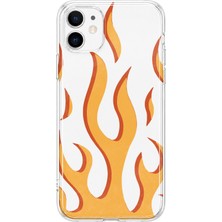 MONOFLEX iPhone 12 Mini Uyumlu Turuncu Alev Desenli Şeffaf Telefon Kılıfı
